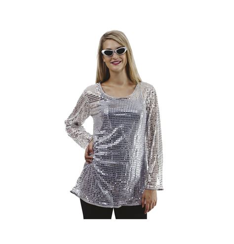 Tunique Disco Sequins Argent Femme