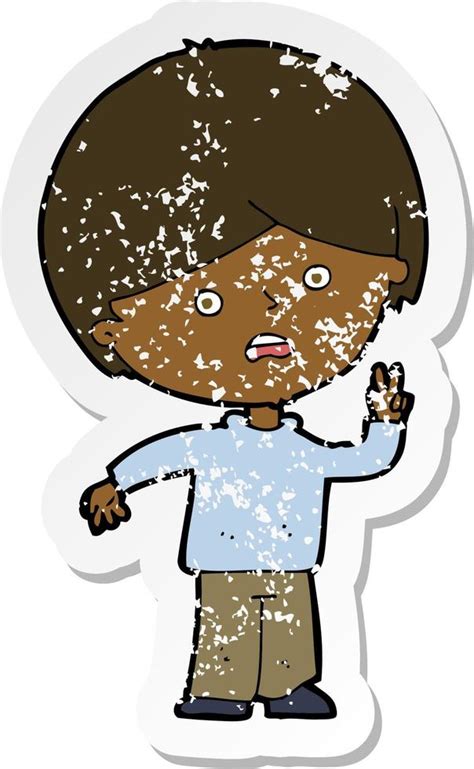 Retro Distressed Sticker Of A Cartoon Unhappy Boy Giving Peace Sign