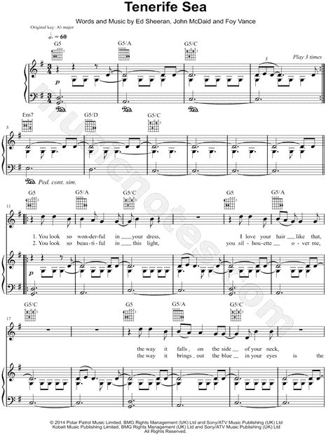 Ed Sheeran "Tenerife Sea" Sheet Music in G Major (transposable ...