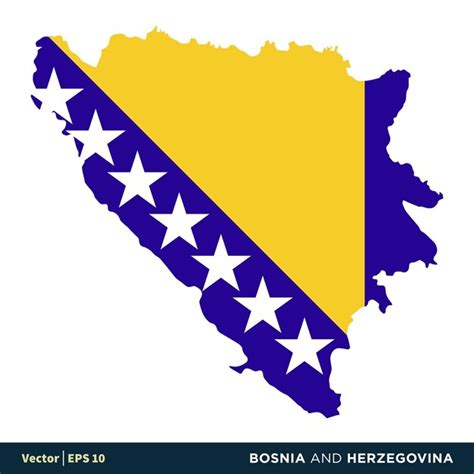 Bosnia Y Herzegovina Europa Países Mapa Y Bandera Vector Icono