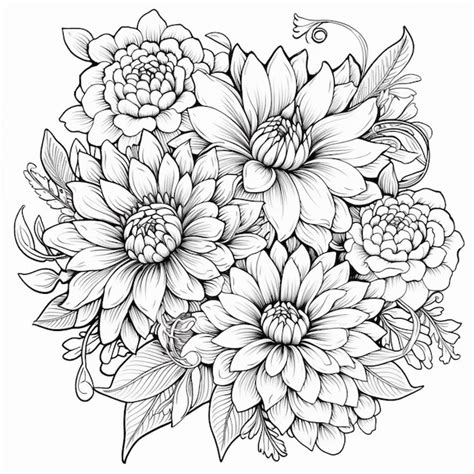 Un Dibujo En Blanco Y Negro De Flores Con Hojas Generativas Ai Foto