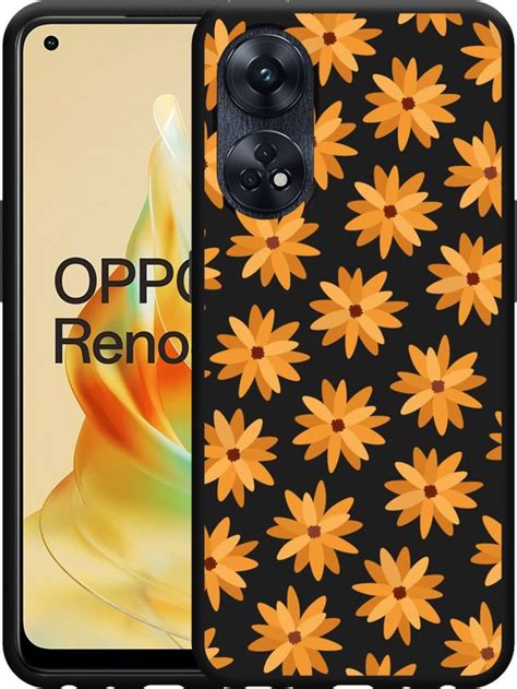 Cazy Hoesje Zwart Geschikt Voor Oppo Reno8 4G T Oranje Bloemen Bol