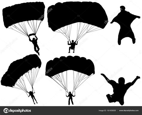 Set Parachute Silhouette Stock Vector Image By Miloskontra 181455638