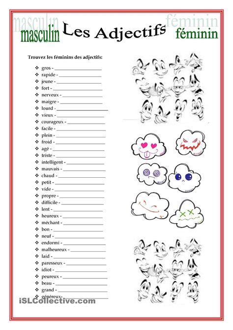 French Adjectives Chart