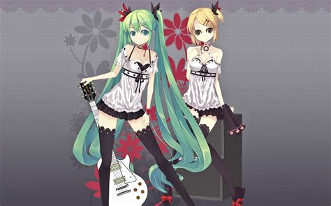 Aqua Hair Blonde Hair Dress Flowers Guitar Hatsune Miku Headdress