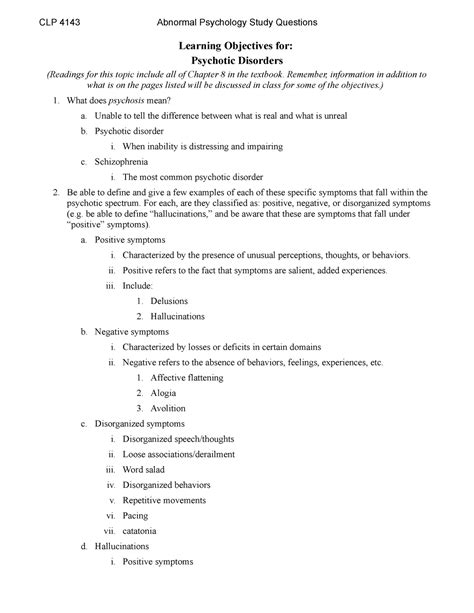 Psychotic Disorders LOs CLP 4143 Abnormal Psychology Study Questions