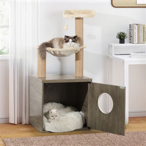 Yitahome | Litter Box Enclosure with Cat Tree and Tower Grey