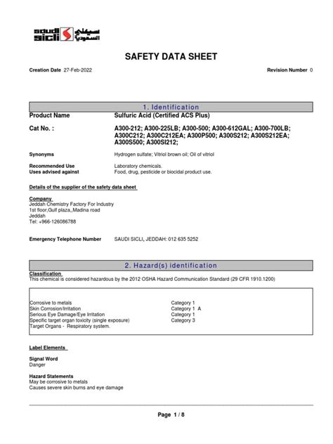 Sulfuric Acid Safety Data Sheet | PDF | Carcinogen | Firefighting