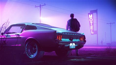 Mustang Sports Car Retrowave Synthwave Vaporwave K Hd Wallpaper