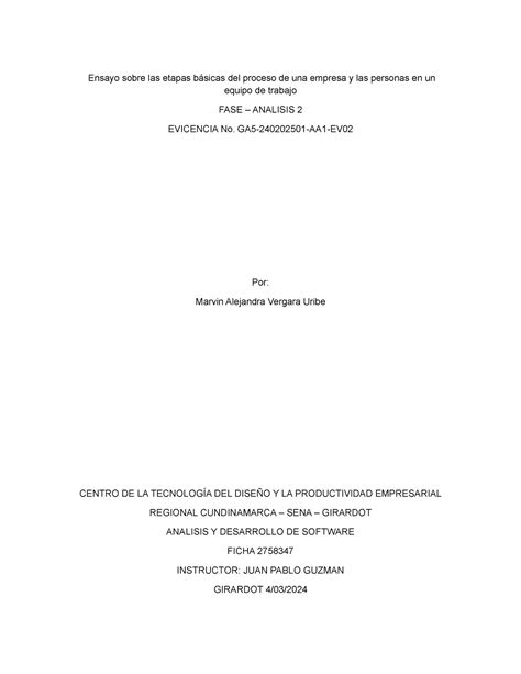 Ensayo sobre las etapas básicas del proceso de una empresa y las