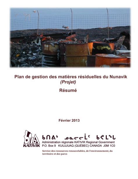 PDF Plan de gestion des matières résiduelles du Nunavik Projet