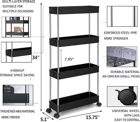 Carrito de almacenamiento delgado estante extraíble de 4 niveles