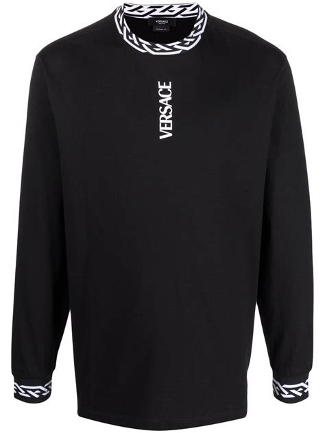 Versace La Greca Trim Long Sleeved T Shirt In Multi Colored Modesens