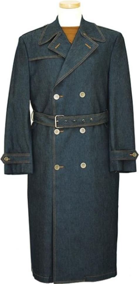 Il8333 Mens Blue Denim Double Breasted Long Trench Coat 175 Outerwear Collection Overcoats