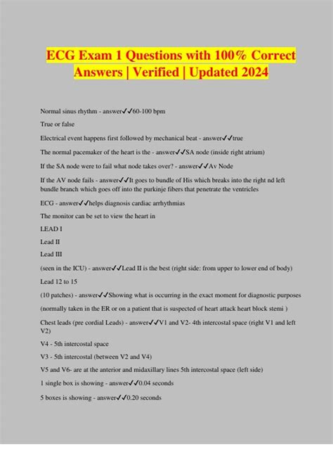 Ecg Exam 1 Questions With 100 Correct Answers Verified Updated 2024 Ecg Stuvia Us