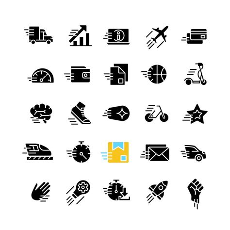 Motion Black Glyph Icons Set On White Space Motor Vehicle Sport