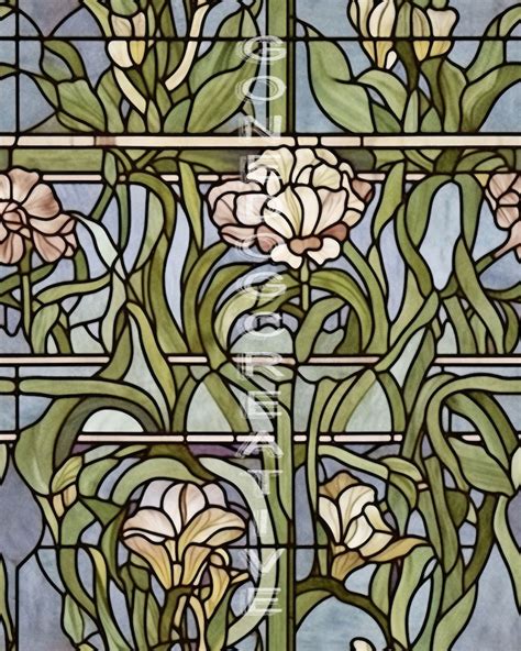 12 Seamless Art Nouveau Stained Glass Flower Patternshigh Resolution ...