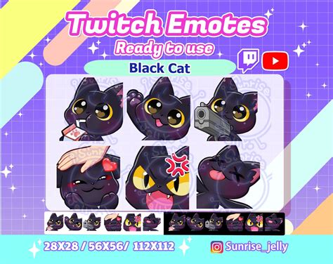 Twitch Emotes Black Cat Kitty Cats Twitch Emotes Pack Etsy Cute Dragon Drawing Black