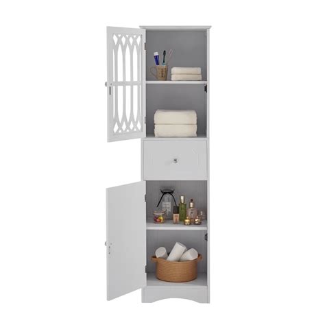 Merax Freestanding Tall Bathroom Cabinet With Acrylic Door White