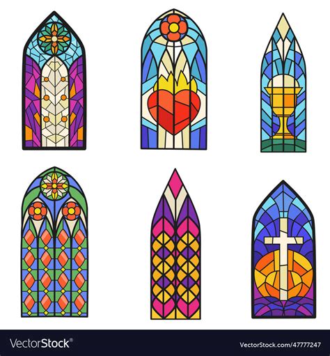 Gothic Colorful Stained Glass Windows Flat Item Vector Image