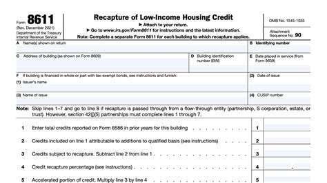 IRS Form 8611 Instructions Low Income Housing Credit Recapture