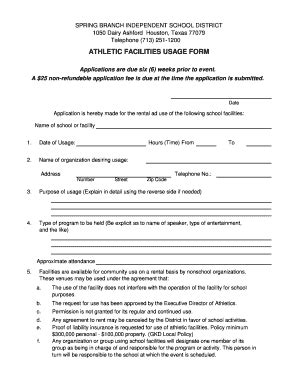 Fillable Online Athletic Facilities Usage Form Spring Branch Isd Fax