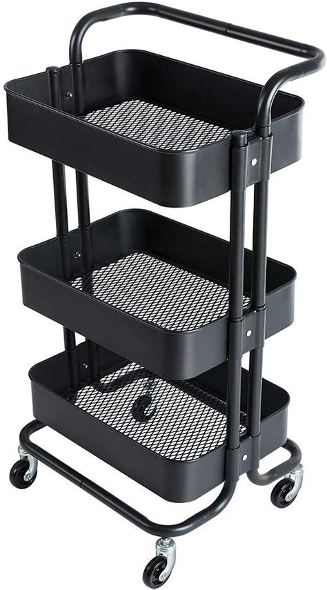 Buy 3 Tier Metal Mesh Utility Rolling Cart With Handle Heavy Duty With