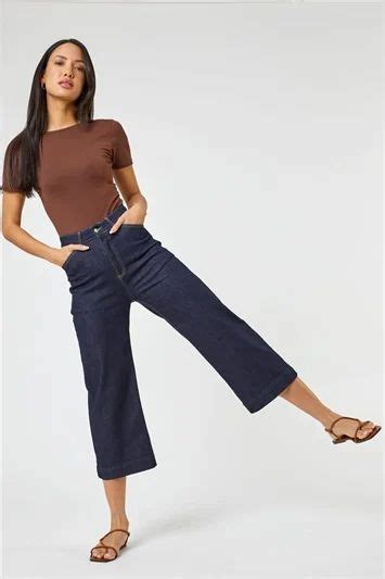 Denim Stretch Wide Leg Culottes In Indigo Roman Originals Uk High