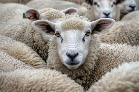 Sheep Looking At Camera Against Herd Stock Image Image Of Nature