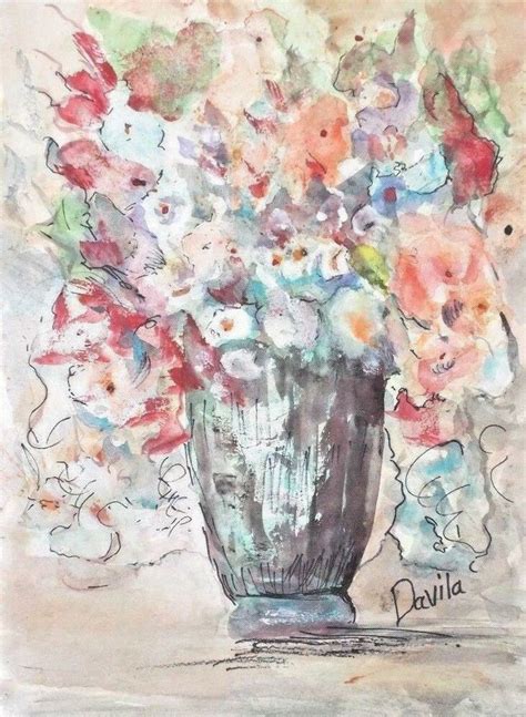 Original Time Square Floral Impressionistic Watercolor Painting