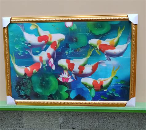 Gambar Lukisan 3 Dimensi Ikan Koi Dan Bingkai 40x60cm Lazada Indonesia