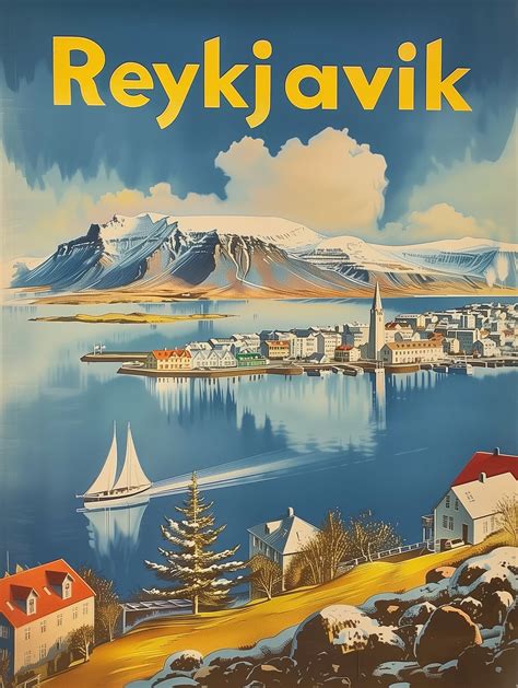 Vintage Reykjavik Poster Iceland Travel Art Nordic Destination Print