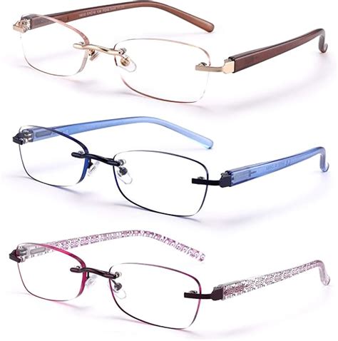 Feivsn 3 Pack Rimless Reading Glasses For Women Lightweight Spring Hinge Readers Classic