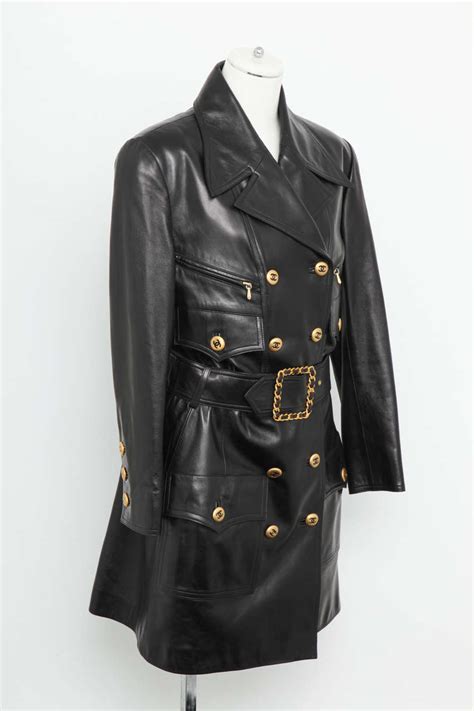 Vintage Chanel Amazing Leather Trench Coat With Cc Buttons And Belt At