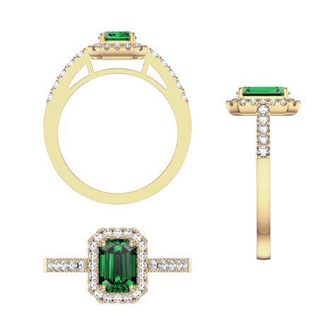 Princess Emerald And Diamond Emerald Cut Halo 18ct Yellow Gold