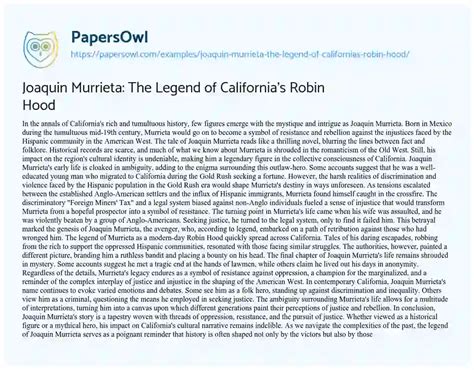 Joaquin Murrieta: The Legend of California's Robin Hood - Free Essay ...