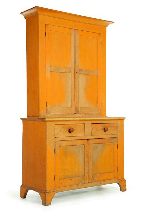 Painted Step Back Cupboard American Mid 19th Century Pine Two Piece