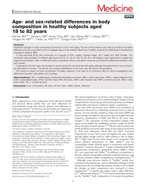 Pdf Age And Sex Related Differences In Body Composition In Healthy