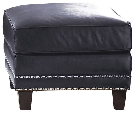 Steve Silver Hendrix Ottoman In Navy Blue Leather Modern Footstools