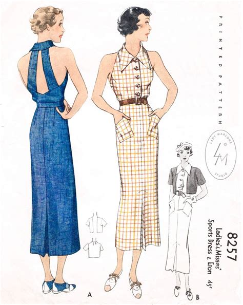 Vintage Sewing Pattern S S Fitted Halter Dress Reproduction