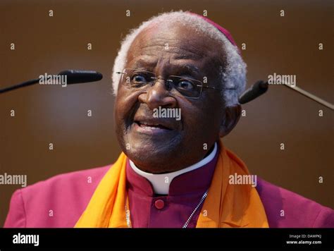 The South African Archbishop Peace Desmond Tutu Is Pictured On Stage