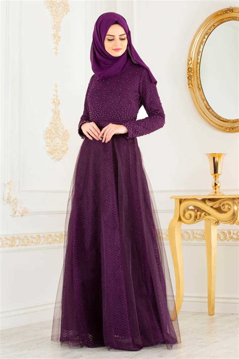 Neva Style Purple Hijab Evening Dress Mor Neva Style