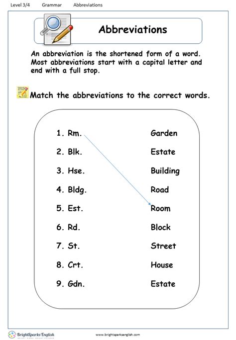 Abbreviations Worksheet English Treasure Trove Worksheets Library