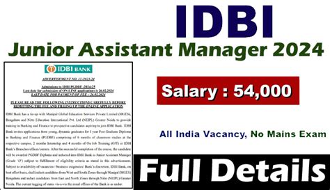 IDBI Bank Jr Assistant Manager Recruitment 2024 Notification For 500