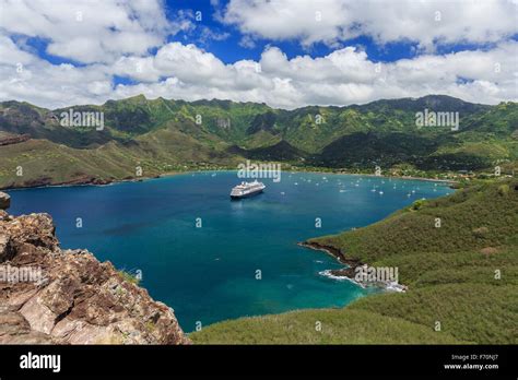 Bay Of Taiohae On The Island Of Nuku Hiva Marquesas Islands Stock