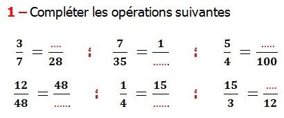 Exercices de maths 6éme Fractions égalité et simplification