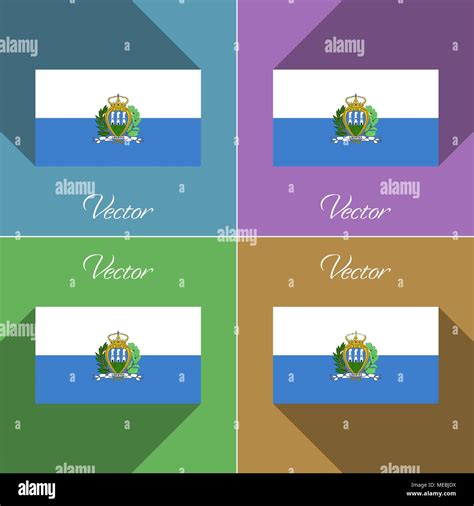 Flags Of San Marino Set Of Colors Flat Design And Long Shadows Vector