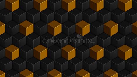 Isometric Cubes Black With Gold Seamless Pattern 3D Render Cubes