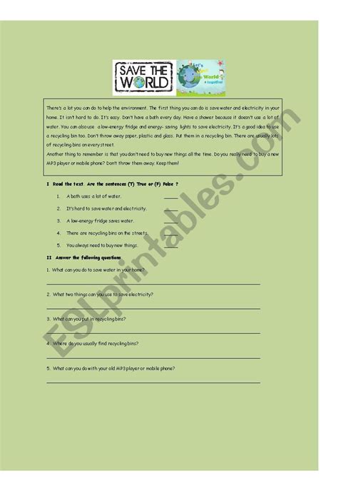 Lets Save The Earth ESL Worksheet By Jolezu