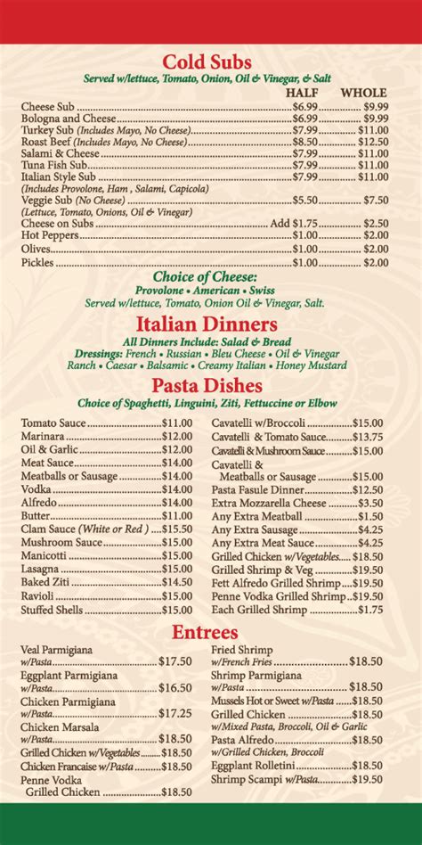 Menu - Tony's Pizzeria & Restaurant